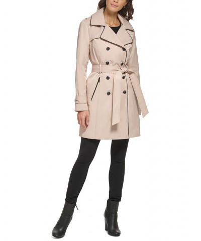 Women's Double-Breasted Hooded Belted Trench Coat Tan/Beige $52.00 Coats