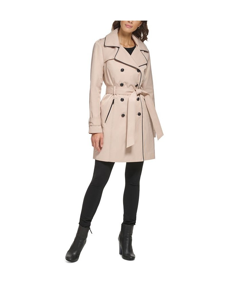 Women's Double-Breasted Hooded Belted Trench Coat Tan/Beige $52.00 Coats