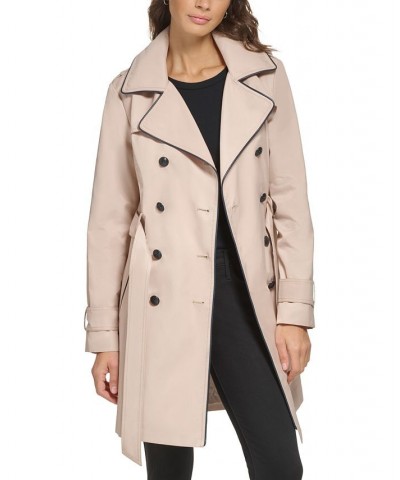 Women's Double-Breasted Hooded Belted Trench Coat Tan/Beige $52.00 Coats