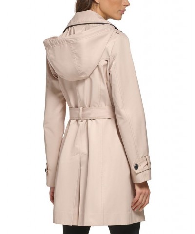 Women's Double-Breasted Hooded Belted Trench Coat Tan/Beige $52.00 Coats