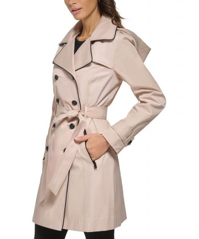 Women's Double-Breasted Hooded Belted Trench Coat Tan/Beige $52.00 Coats