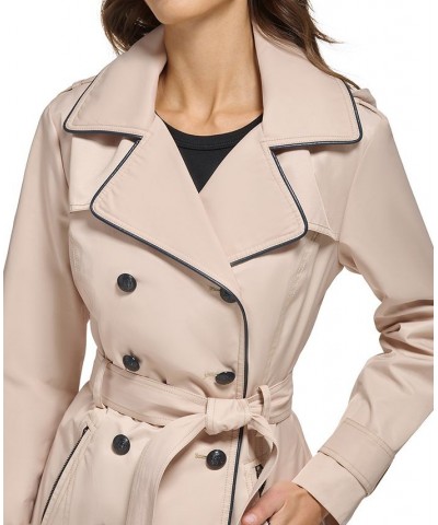 Women's Double-Breasted Hooded Belted Trench Coat Tan/Beige $52.00 Coats