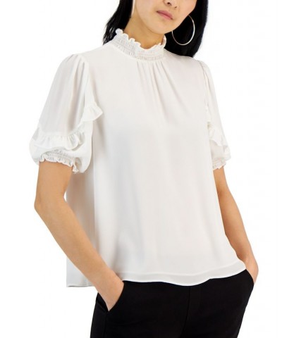 Women's Smocked-Neck Short-Sleeve Top White $36.08 Tops