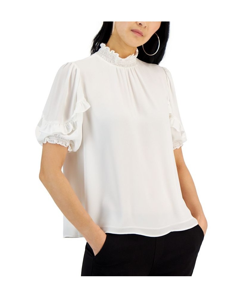 Women's Smocked-Neck Short-Sleeve Top White $36.08 Tops