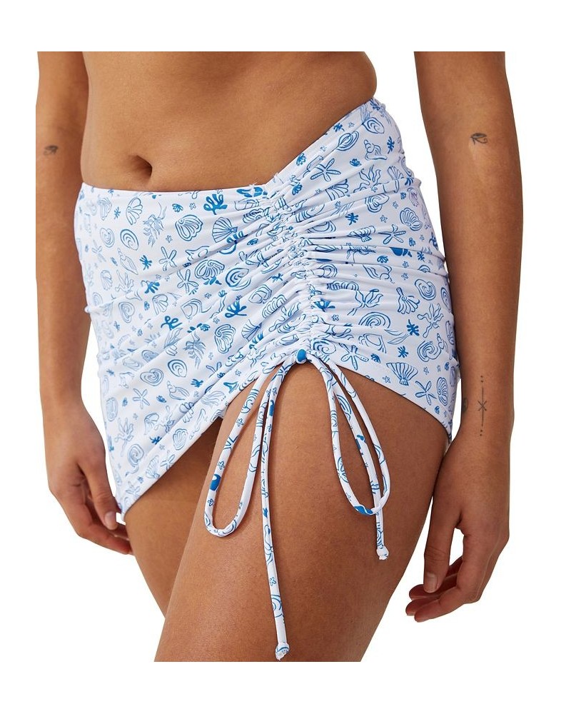 Women's Printed Side-Ruched Swim Skirt Marine Print Blue $14.00 Swimsuits