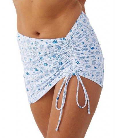 Women's Printed Side-Ruched Swim Skirt Marine Print Blue $14.00 Swimsuits