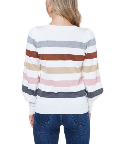 Women's Lurex Stripe Sweater Ivory $38.22 Sweaters