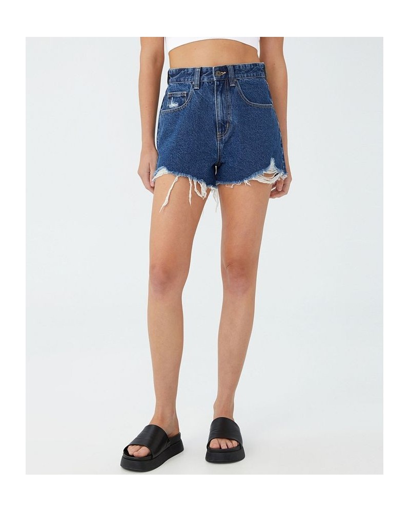 Women's High Mom Denim Shorts Marine Blue Finished $24.50 Shorts