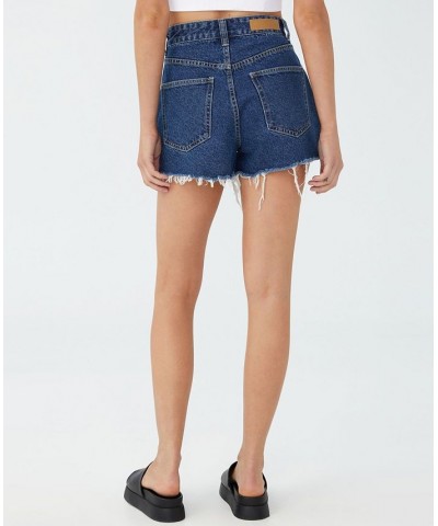 Women's High Mom Denim Shorts Marine Blue Finished $24.50 Shorts