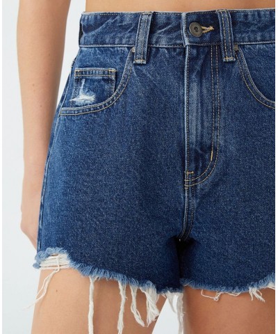 Women's High Mom Denim Shorts Marine Blue Finished $24.50 Shorts