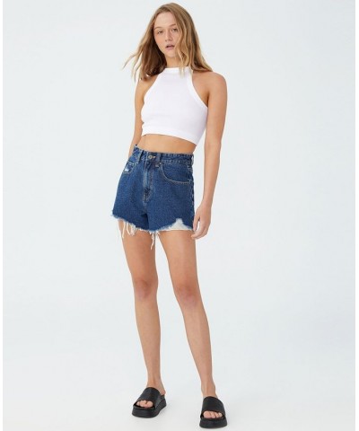 Women's High Mom Denim Shorts Marine Blue Finished $24.50 Shorts