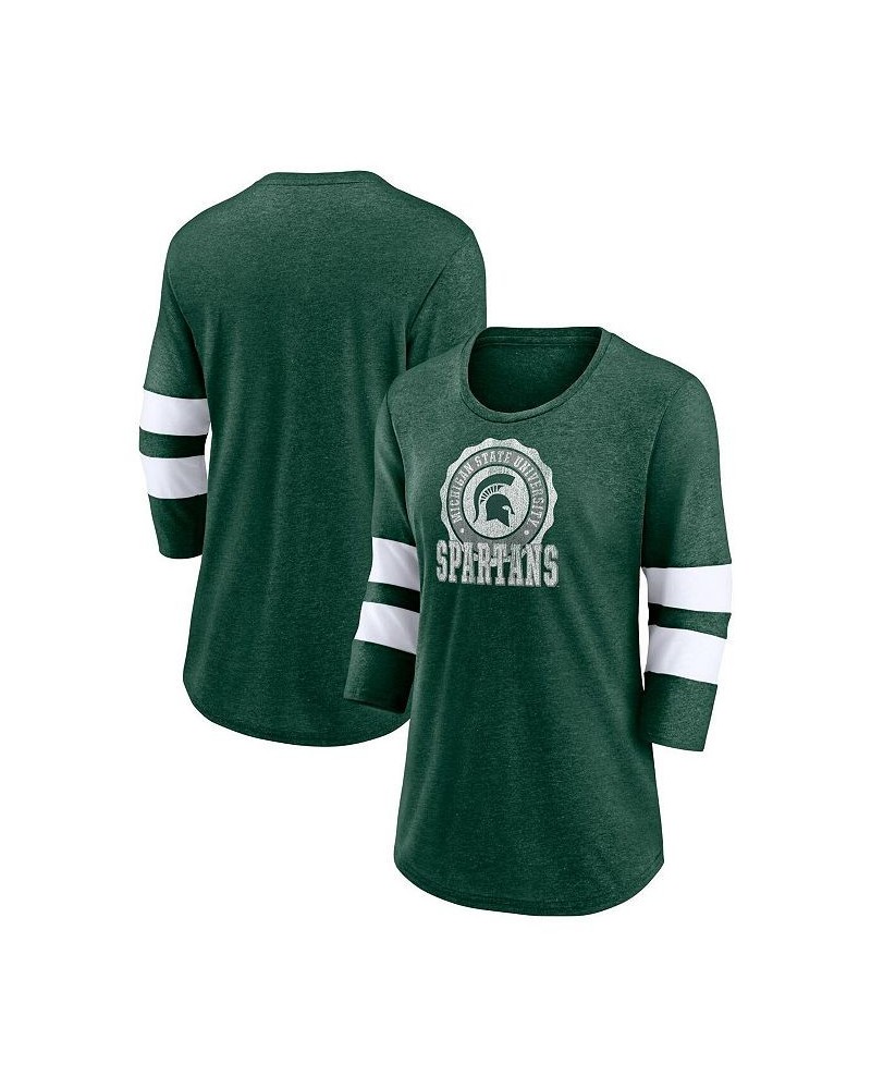 Women's Branded Heathered Green Michigan State Spartans Drive Forward Tri-Blend 3/4-Sleeve T-shirt Heathered Green $20.70 Tops