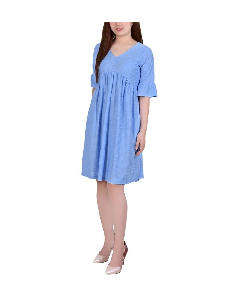 Women's Short Bell Sleeve Swiss Dot Dress Blue $21.46 Dresses