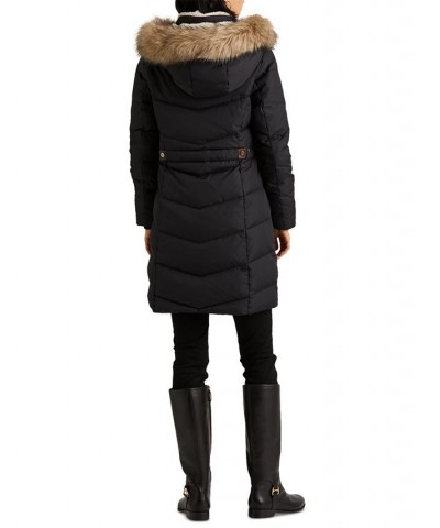 Women's Faux-Fur-Trim Hooded Down Puffer Coat Dark Navy $92.40 Coats