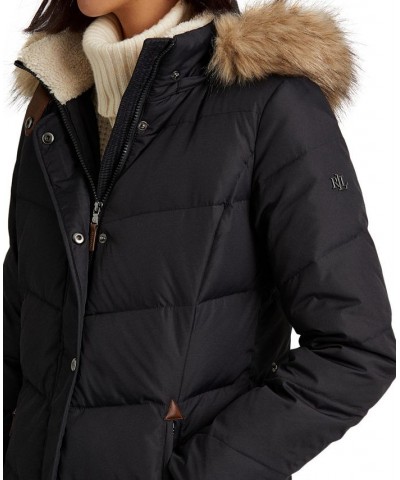 Women's Faux-Fur-Trim Hooded Down Puffer Coat Dark Navy $92.40 Coats