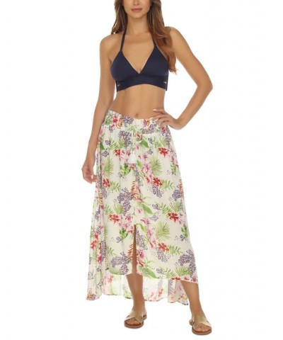 Women's Printed Front-Button Skirt Cover-Up White $26.24 Swimsuits