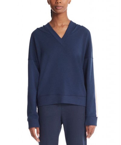 Marc New York Women's Performance Long Sleeve V-neck Asymmetrical Stripe Hoodie Midnight $27.76 Sweatshirts