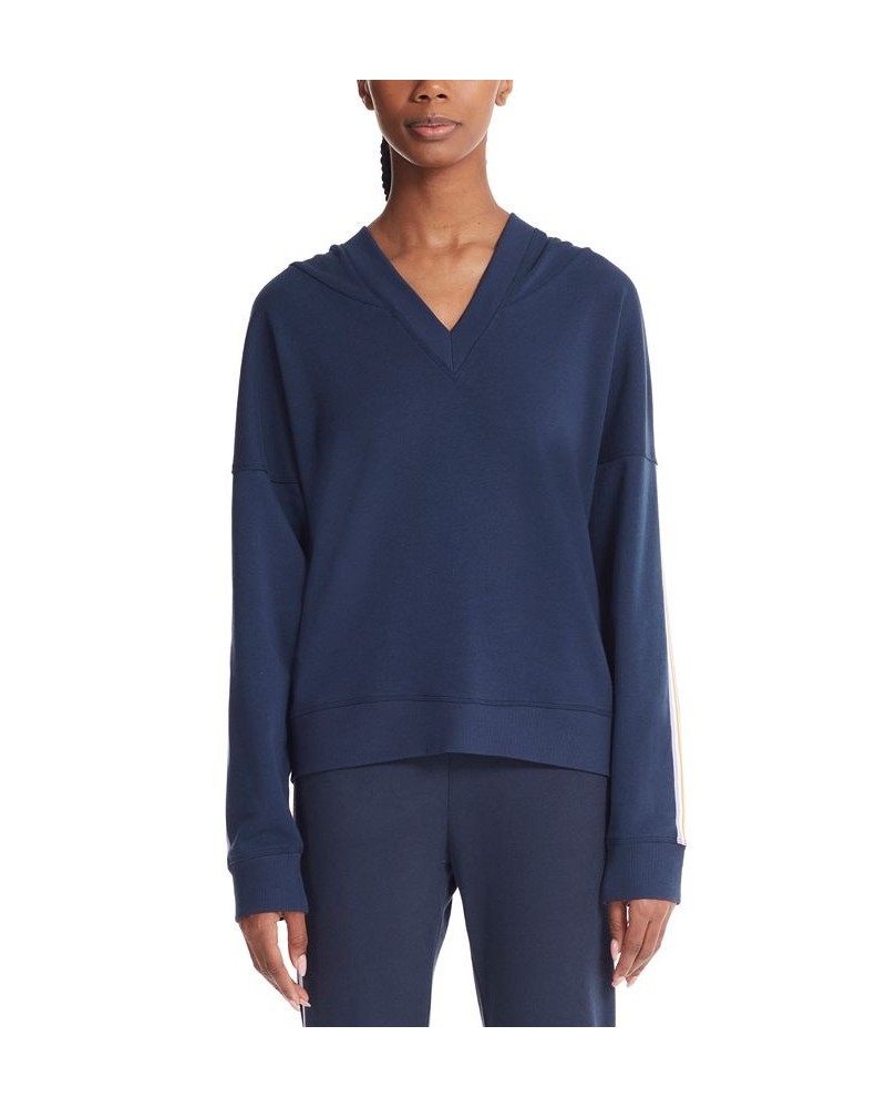 Marc New York Women's Performance Long Sleeve V-neck Asymmetrical Stripe Hoodie Midnight $27.76 Sweatshirts