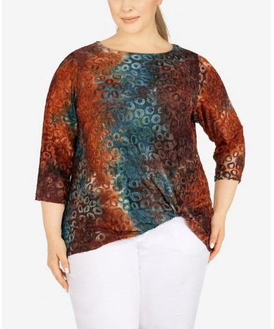 Plus Size Animal Jacquard Twist Top Teal Multi $20.58 Tops