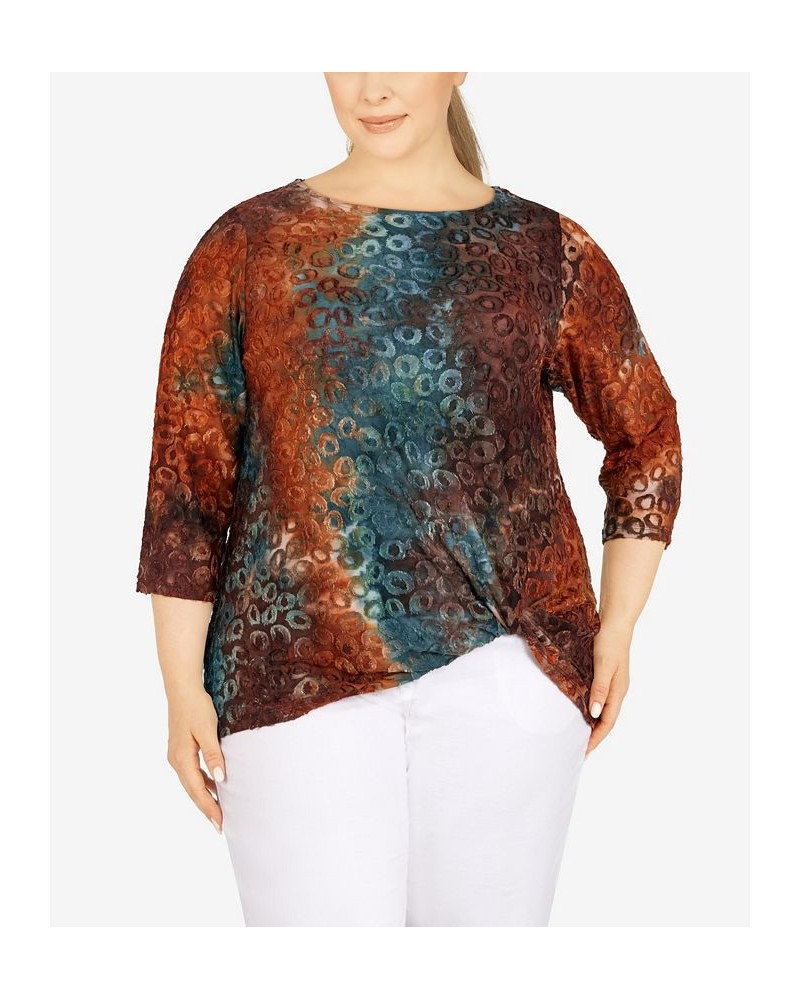 Plus Size Animal Jacquard Twist Top Teal Multi $20.58 Tops