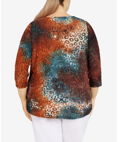 Plus Size Animal Jacquard Twist Top Teal Multi $20.58 Tops