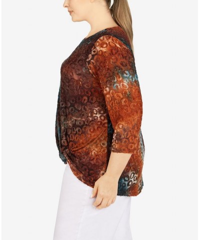 Plus Size Animal Jacquard Twist Top Teal Multi $20.58 Tops