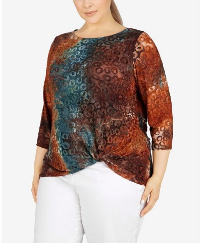 Plus Size Animal Jacquard Twist Top Teal Multi $20.58 Tops