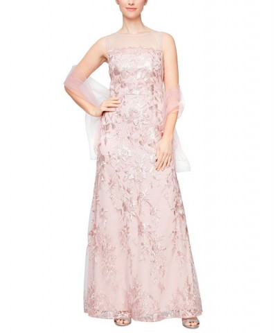 Women's Embroidered Illusion A-Line Gown & Shawl Blush $74.09 Dresses