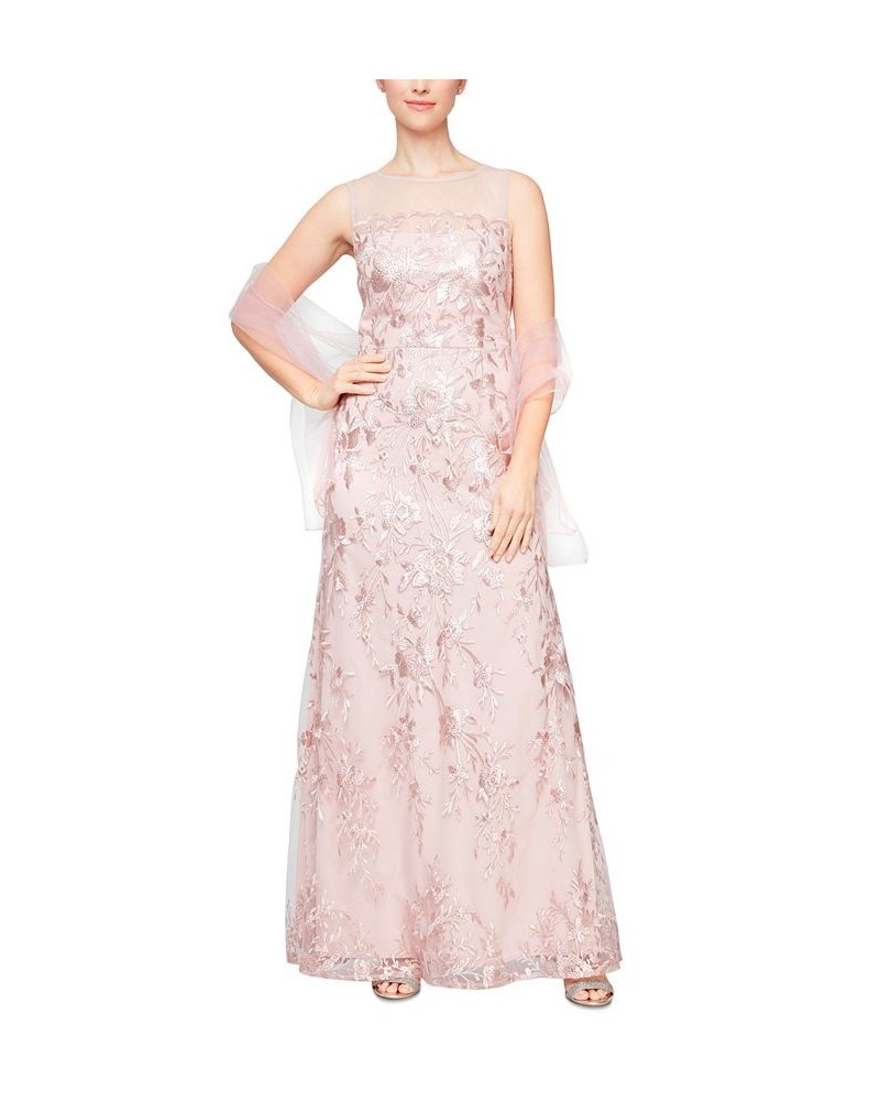 Women's Embroidered Illusion A-Line Gown & Shawl Blush $74.09 Dresses