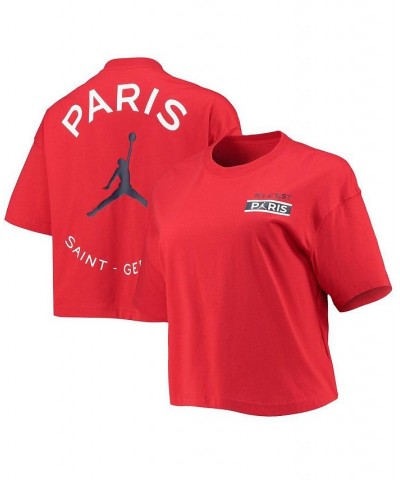 Women's Brand Red Paris Saint-Germain Logo Cropped T-Shirt Red $27.49 Tops