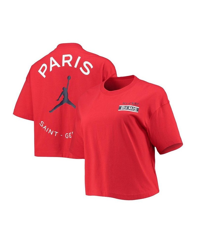 Women's Brand Red Paris Saint-Germain Logo Cropped T-Shirt Red $27.49 Tops