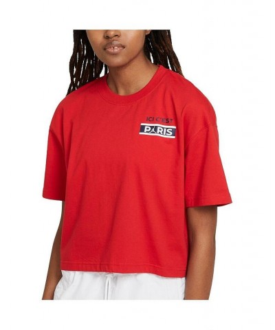 Women's Brand Red Paris Saint-Germain Logo Cropped T-Shirt Red $27.49 Tops