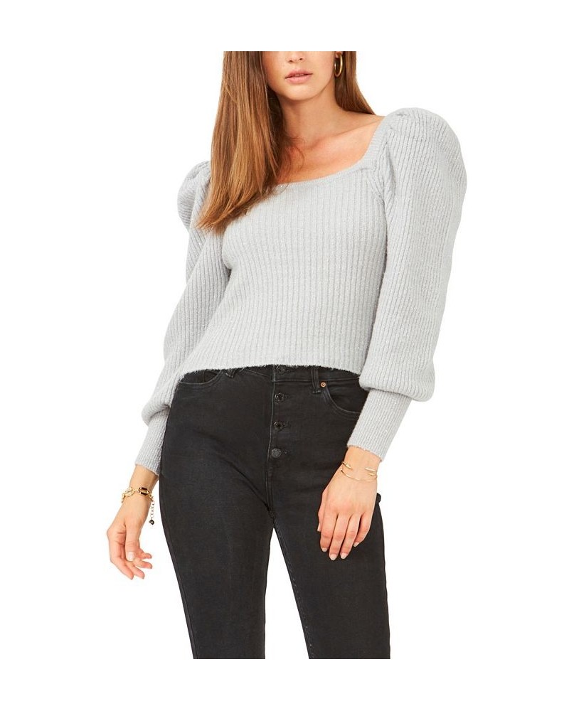 Long Sleeve Square Neck Sparkle Sweater Gray $36.09 Sweaters