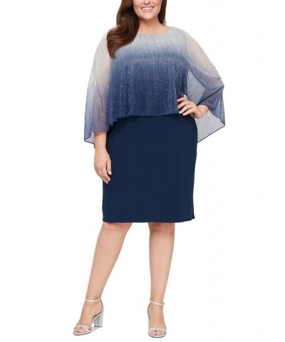 Plus Size Ombré-Overlay Sheath Dress Navy $55.47 Dresses