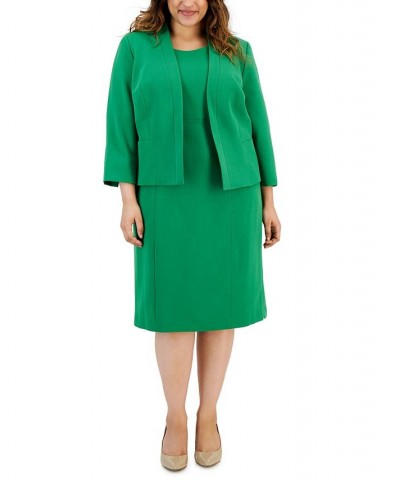 Plus Size Crepe Open Front Jacket and Crewneck Sheath Dress Suit Green $149.60 Suits