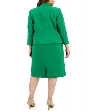 Plus Size Crepe Open Front Jacket and Crewneck Sheath Dress Suit Green $149.60 Suits