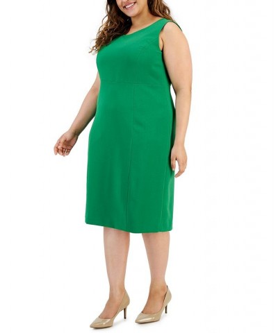 Plus Size Crepe Open Front Jacket and Crewneck Sheath Dress Suit Green $149.60 Suits