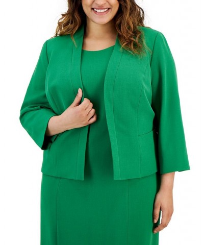 Plus Size Crepe Open Front Jacket and Crewneck Sheath Dress Suit Green $149.60 Suits