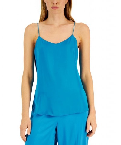 Women's Matte Satin V-Neck Camisole Tank Blue Ocean $27.55 Tops