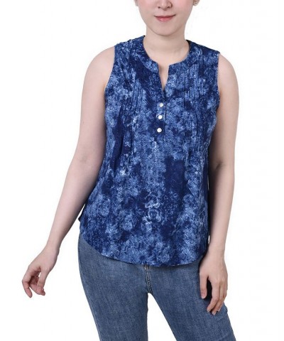 Petite Sleeveless Jacquard Y-neck Top Royal Dustydusk $13.33 Tops