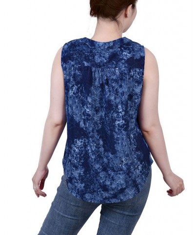 Petite Sleeveless Jacquard Y-neck Top Royal Dustydusk $13.33 Tops