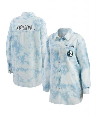 Women's Denim Seattle Seahawks Chambray Acid-Washed Long Sleeve Button-Up Shirt Denim $30.36 Tops