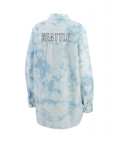 Women's Denim Seattle Seahawks Chambray Acid-Washed Long Sleeve Button-Up Shirt Denim $30.36 Tops