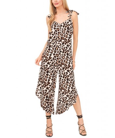 Women's Animal-Print Sleeveless Cropped Jumpsuit New Ivory $31.60 Pants