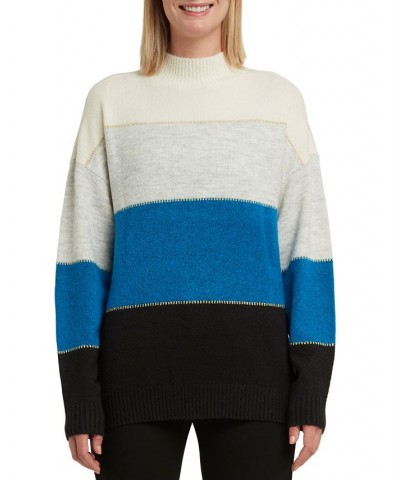 Women's Colorblocked Mock-Neck Long Sleeve Sweater Mykonos Blue Combo $35.26 Sweaters