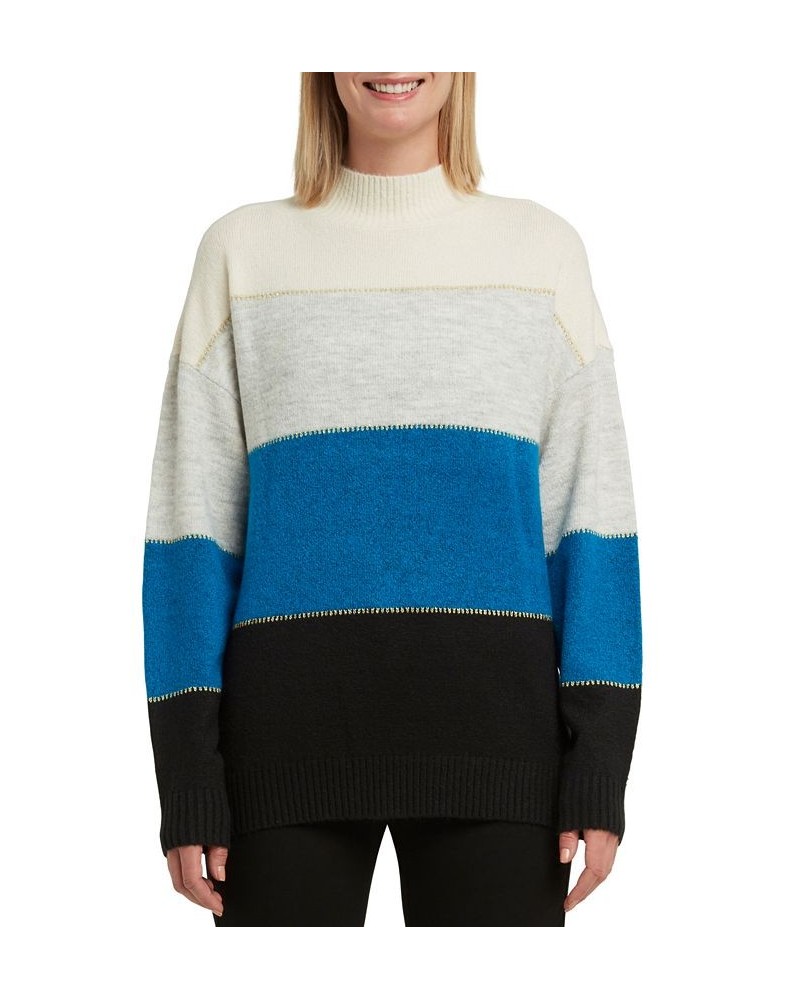 Women's Colorblocked Mock-Neck Long Sleeve Sweater Mykonos Blue Combo $35.26 Sweaters