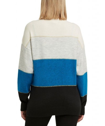 Women's Colorblocked Mock-Neck Long Sleeve Sweater Mykonos Blue Combo $35.26 Sweaters