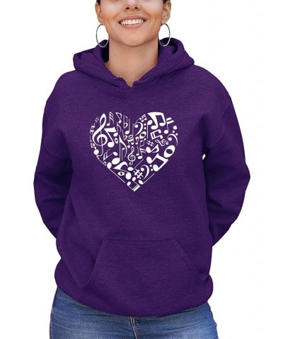 Women's Hooded Word Art Heart Notes Sweatshirt Top Purple $25.20 Sweatshirts