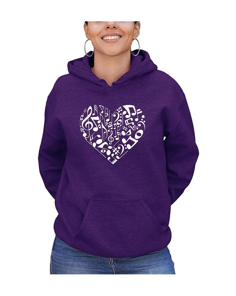 Women's Hooded Word Art Heart Notes Sweatshirt Top Purple $25.20 Sweatshirts