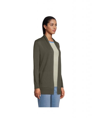 Women's Petite Cotton Open Long Cardigan Sweater Forest moss $41.38 Sweaters